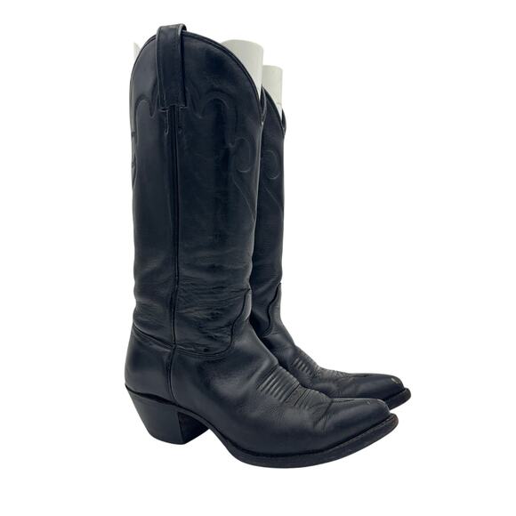 J. Chisholm Smooth Black Leather Western Boots Women's 7M Y2K Boho Vintage - Picture 1 of 16